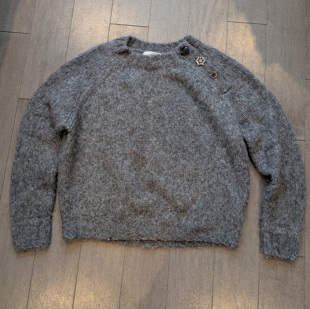 Ba&sh gray wool alpaca sweater jewel buttons size XS